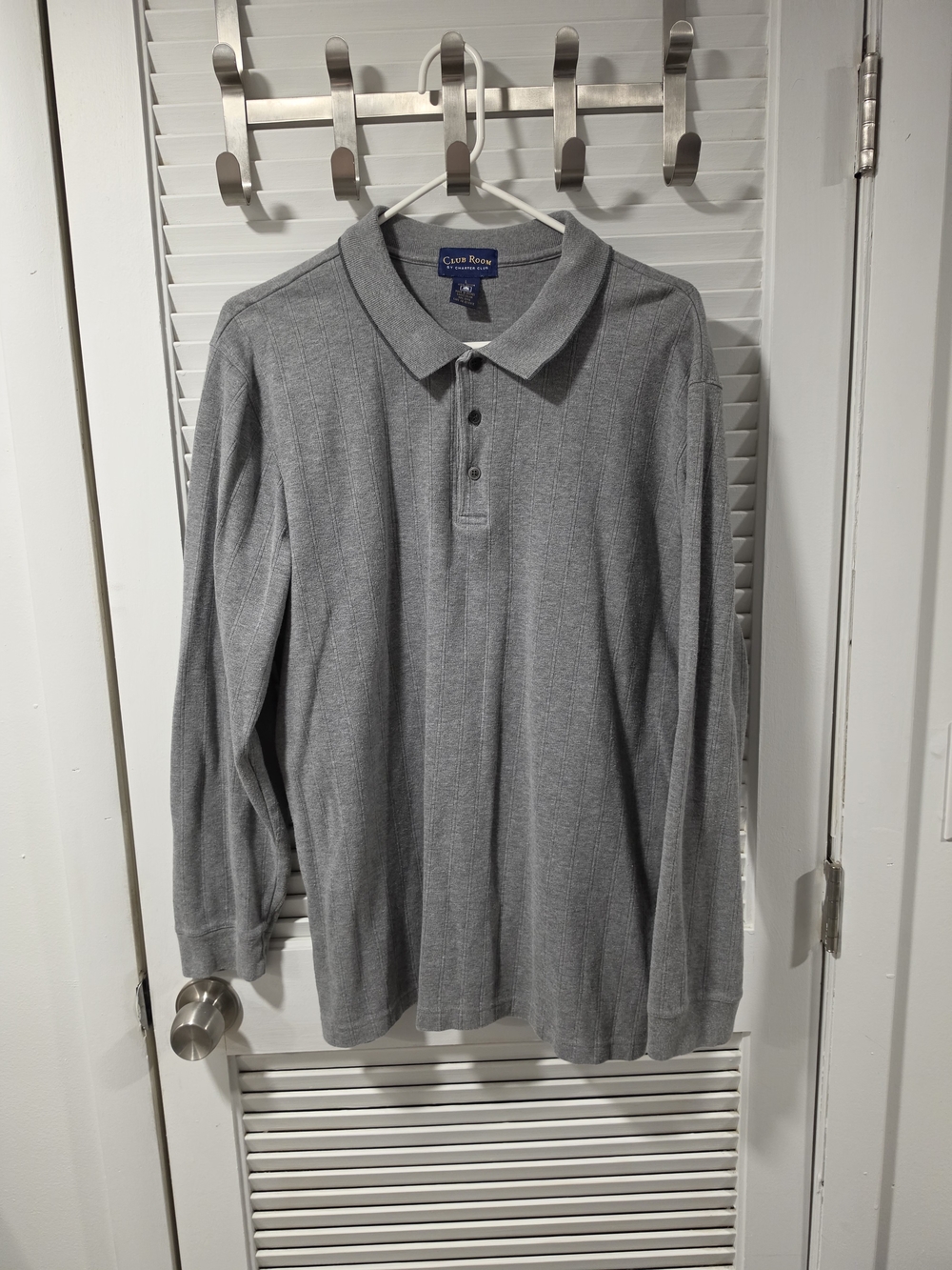 Club Room Men's Long Sleeve Polo Shirt - Gray